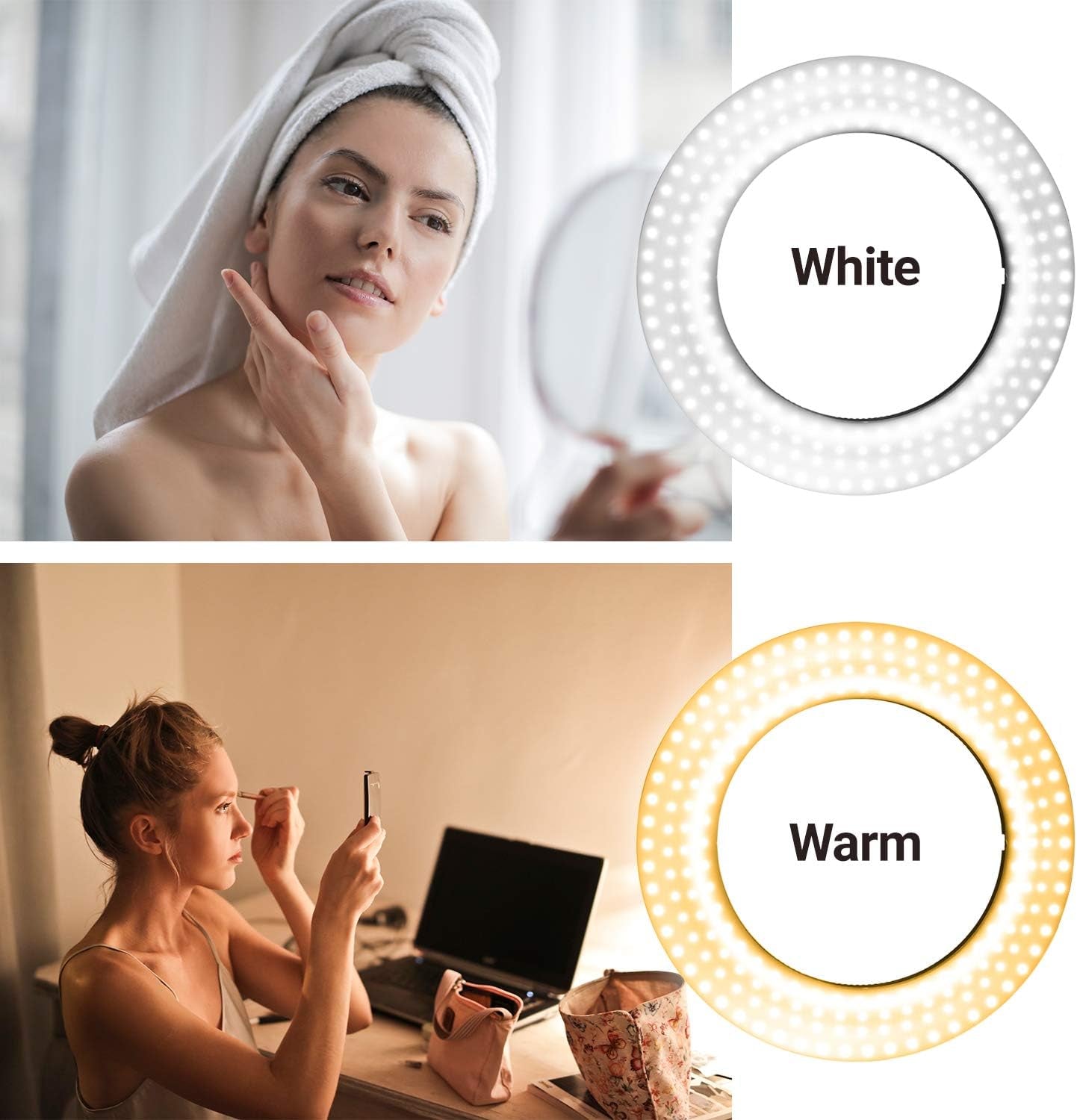 EACHPOLE 18 Inch Makeup Room Ring with Tripod Stand, LED Dual Color Continuous Lighting for Charming Eyes and Beauty Facial Shoot, Salons Beauty Shop Selfie Light Stand, APL2319  EACHPOLE   