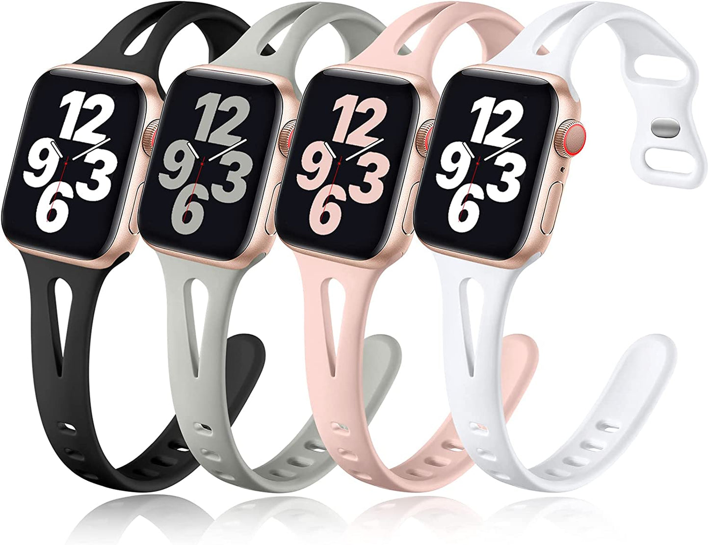 Getino Compatible with Apple Watch Band 40Mm 38Mm 41Mm Iwatch Series 8 7 6 5 4 3 2 1 SE for Women Men, Stylish Durable Silicone Slim Sport Watch Bands, 4 Pack, Cyan/Lake Blue/Starlight/Grayish Purple  Getino Black/Pebble Gray/Pink Sand/White 42mm/44mm/45mm/49mm 