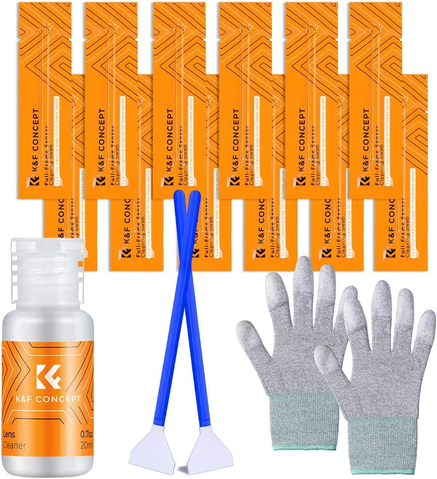 K&F Concept 9-In-1 Camera Lens Cleaning Kit for DSLR Camera Lens Filter Cell Phones with Air Blowing, Vacuum Cleaning Cloth*6, 15Ml Cleaning Cloths Liquid, Lens Cleaning Pen  Shenzhen Zhuoer Photograph 16 Pack Swabs+Sensor Cleaner+Gloves  
