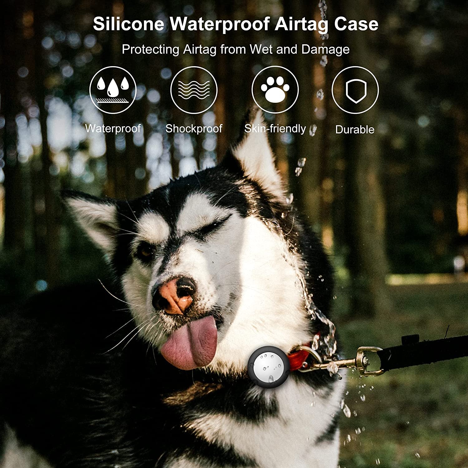 Airtag Cat Collar Holder for Apple Air Tag, 2 Pack Waterproof Case Cover for Cat Dog Collar with 3/8 Inch, Compatible with Cat Dog Collars Charms (Black&Black)  DLENP   