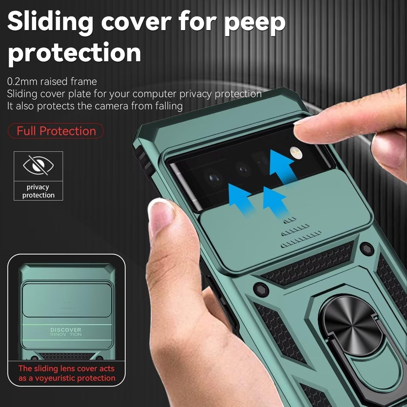 Yodueiv for Pixel 6 Pro Case, Google 6 Pro G8VOU with Slide Camera Cover, Magnetic Ring Car Mount Holder Kickstand Protective Cases Cover for Google Pixel 6 Pro 5G Green  Yodueiv   
