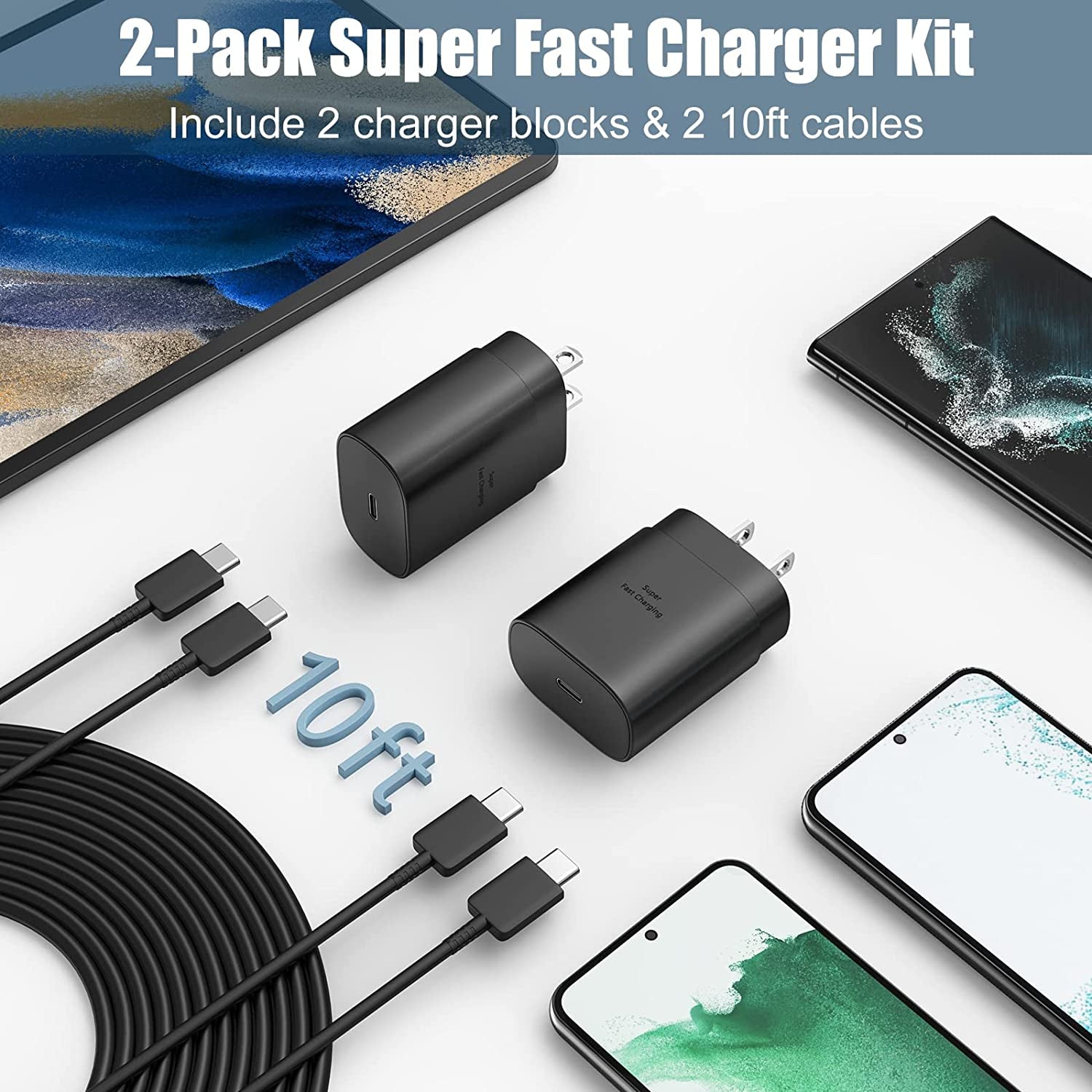 Samsung Super Fast Type C Charger 25W Android Charger 10FT USB C Charger Cable Fast Charging Block for Samsung Galaxy S23/S23 Ultra/S23+/S22/S22 Ultra/S22+/S21/S20/Note 20/Note 10/Z Fold/Flip 4/3  Shenzhen Xihuida Electronics Co., Ltd   