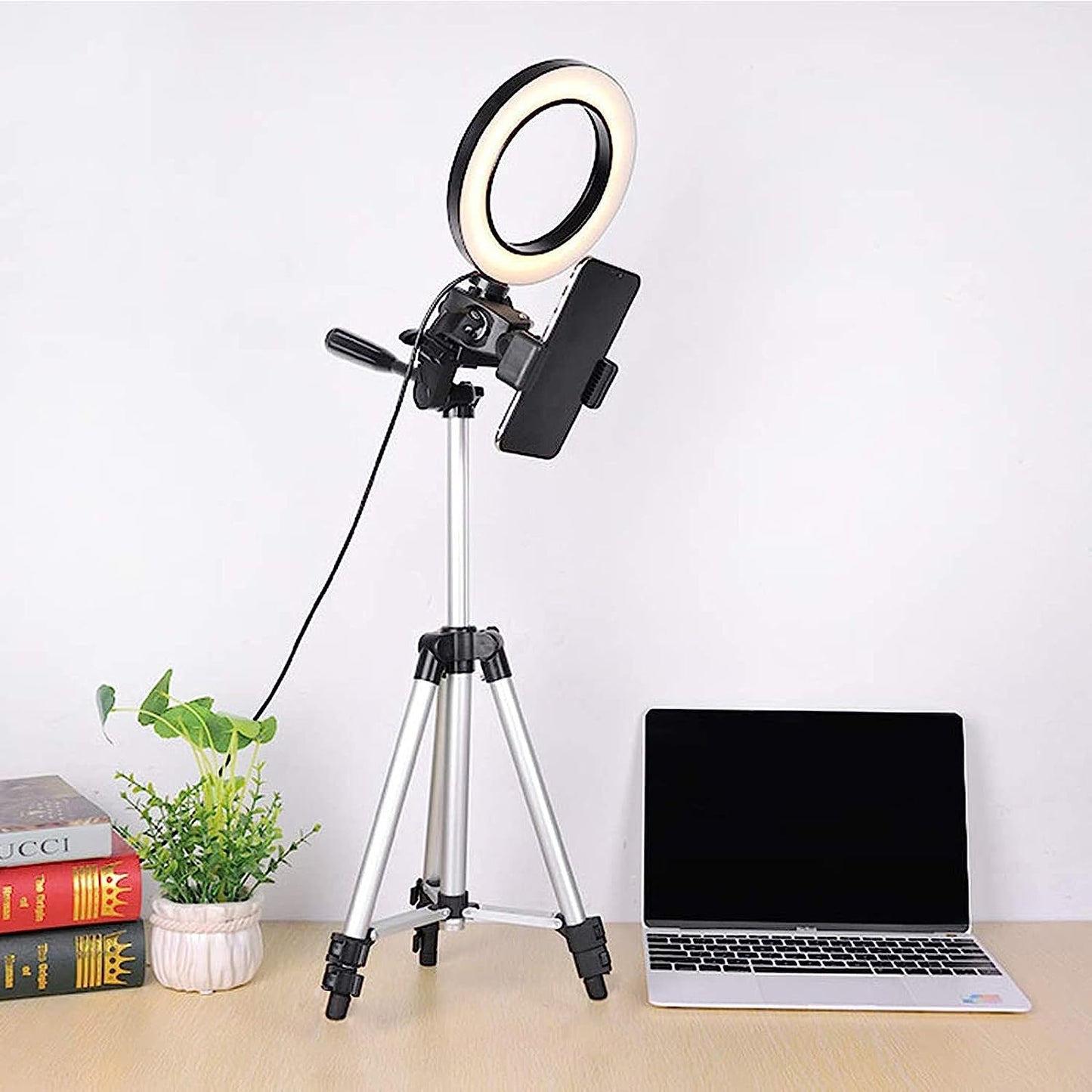 Wongping 6" Ring Light with Tripod Stand for Youtube Video Selfie Live Stream and Makeup Dimmable LED Camera Light with Cellphone Holder Desktop 48 Led Lamp  WongPing   