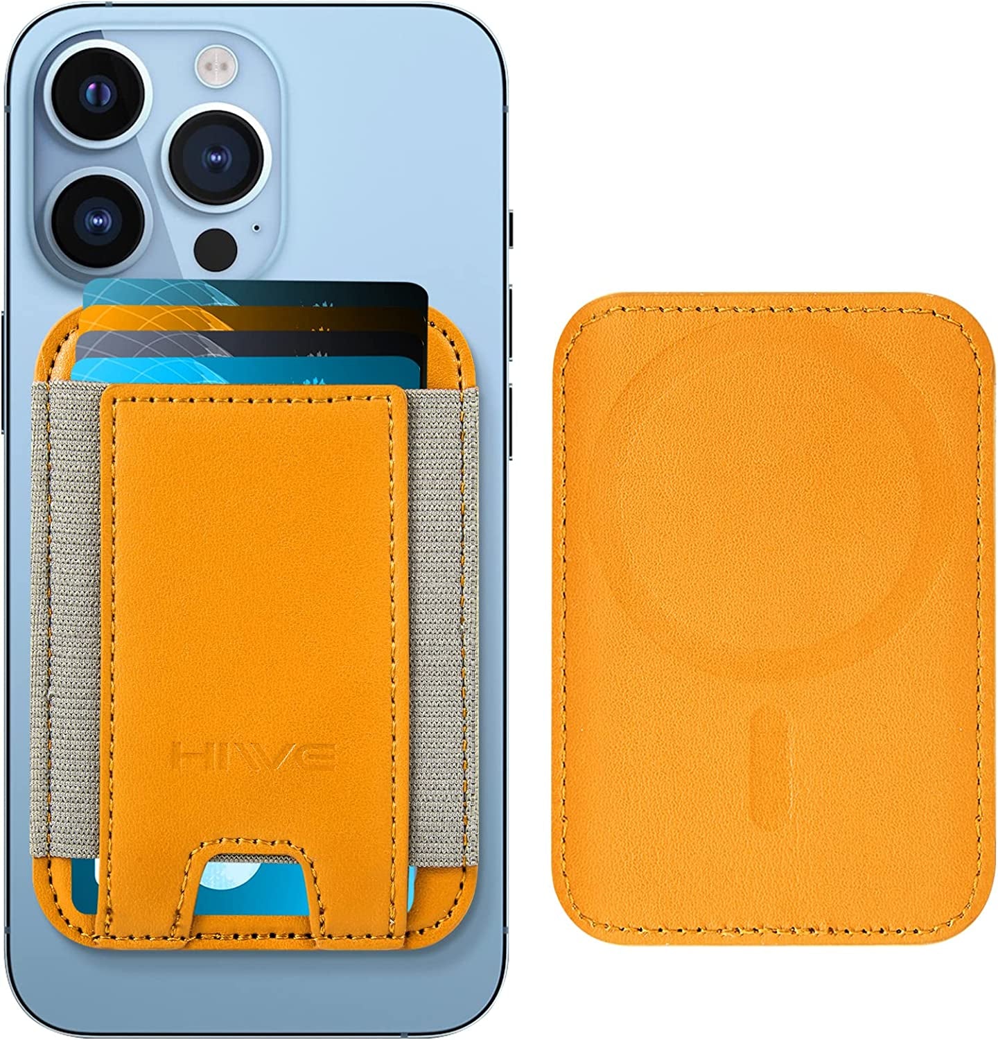 Magnetic Card Wallet Holder for Apple Magsafe, Magnetic Card Holder Magsafe for Iphone 12 Iphone 13/14 Magsafe Wallet, Mag-Safe Leather Wallet for Back of Iphone 14/13/ 12 Series, Fit 6 Cards, Black  HiWe D-Orange  