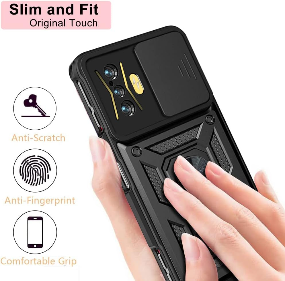 Ysnzaq Military Grade Heavy Duty Shockproof Phone Case for Xiaomi Redmi K50 Gaming/Poco F4 GT, Sliding Window Lens Protection with Magnetic Car Bracket Phone Cover for Xiaomi Poco F4 GT SJ Gold  Ysnzaq   