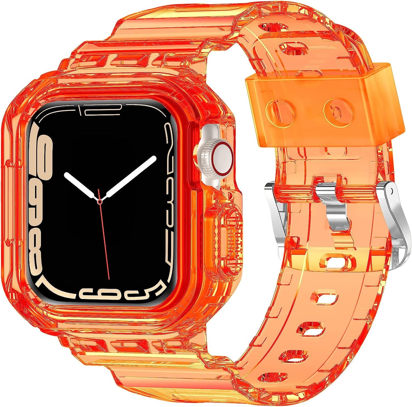 XYF Compatible for Crystal Clear Apple Watch Bands, 45Mm 44Mm 42Mm 41Mm 40Mm 38Mm 49Mm with Bumper Case for Men Women Jelly Sport Case and Band for Iwatch Ultra Series 8 7 SE/6 5 4 3 2 1  XYF Fluorescent Orange 38/40/41mm 