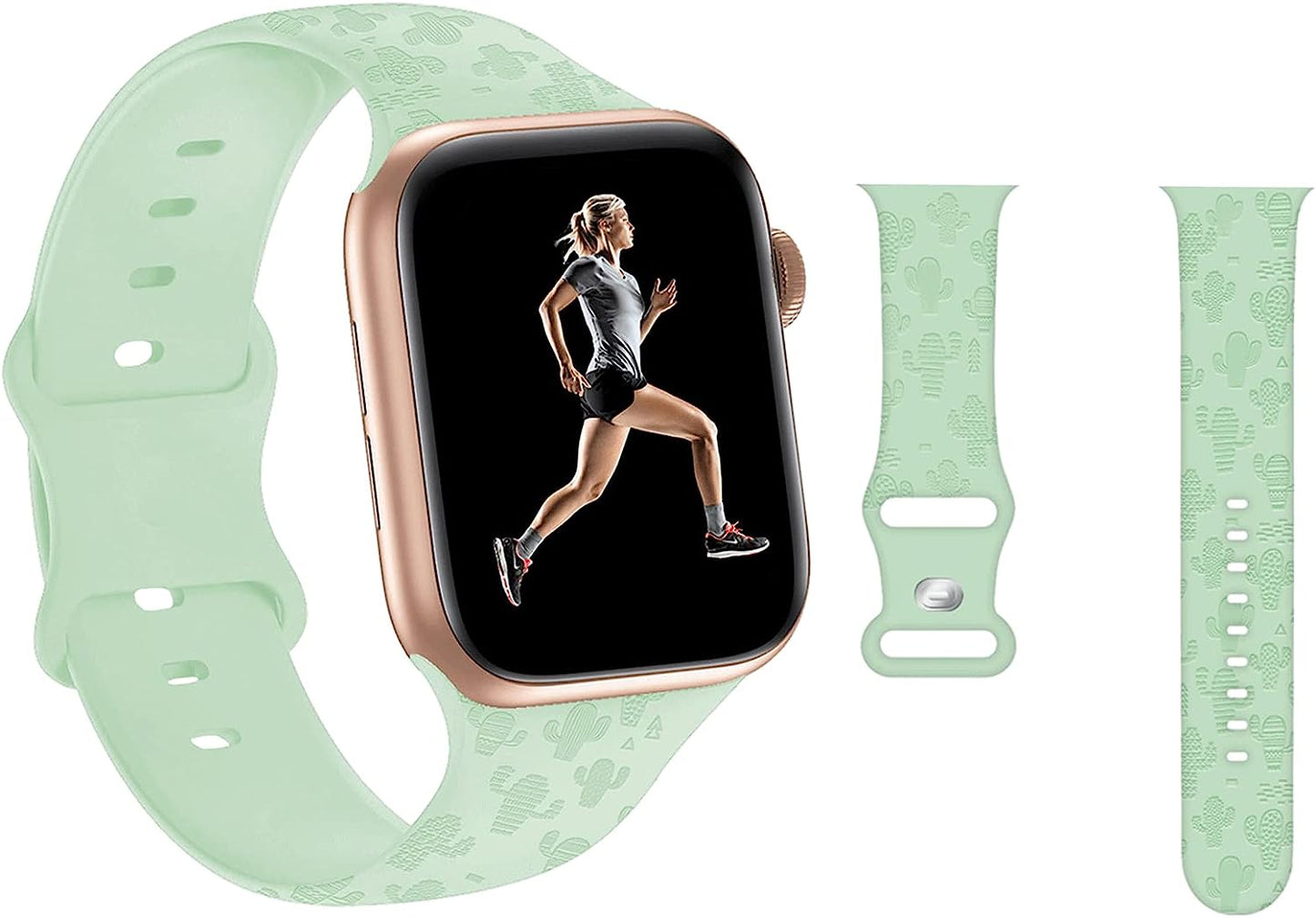 Engraved Pineapple Watch Bands Compatible with Apple Watch 42Mm 44Mm 45Mm, Men Girls Women Laser Printed Soft Silicone Sports Wristband Strap Replacement for Iwatch SE & Series 7/6/5/4/3/2/1 (Green)  Hi-Yoohere Light Green Cactus 38mm/40mm/41mm 