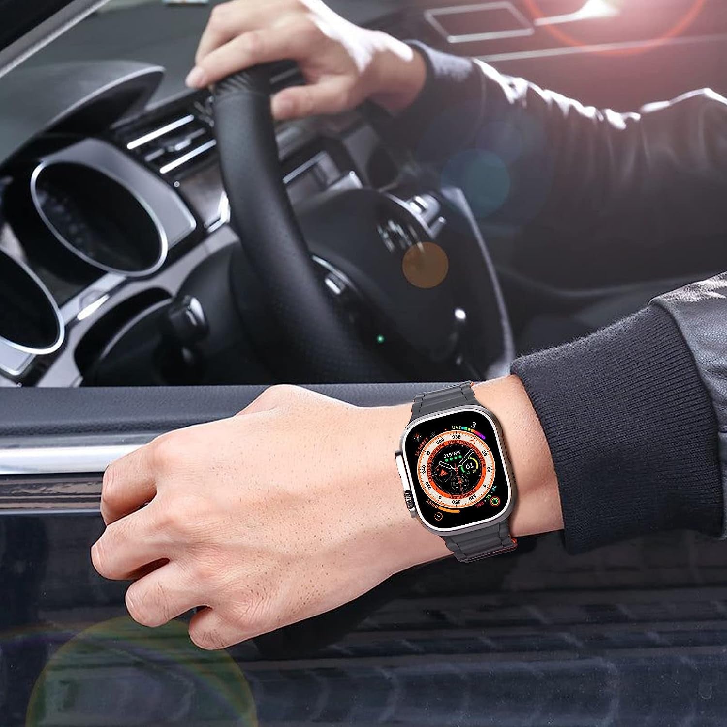 WINGLE for Apple Watch Ultra Band 49Mm Series 8 Series 7 45Mm 44Mm 42Mm Men, Strong Magnetic Bands Bracelet Adjustable Silicone Sport Strap for Apple Watch SE 6 5 4 3 2 1 Iwatch Women,Grey/Orange  WINGLE   