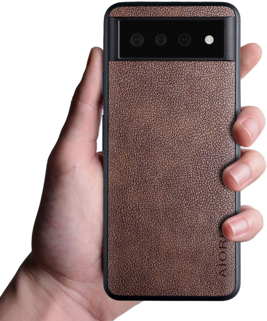 Aioria for Google Pixel 6 Pro Case, 6.71 Inch Premium PU Leather Phone Cover Retro Design Full Protective Case for Google Pixel 6 Pro 5G (Dark Red)  Aioria Coffee  