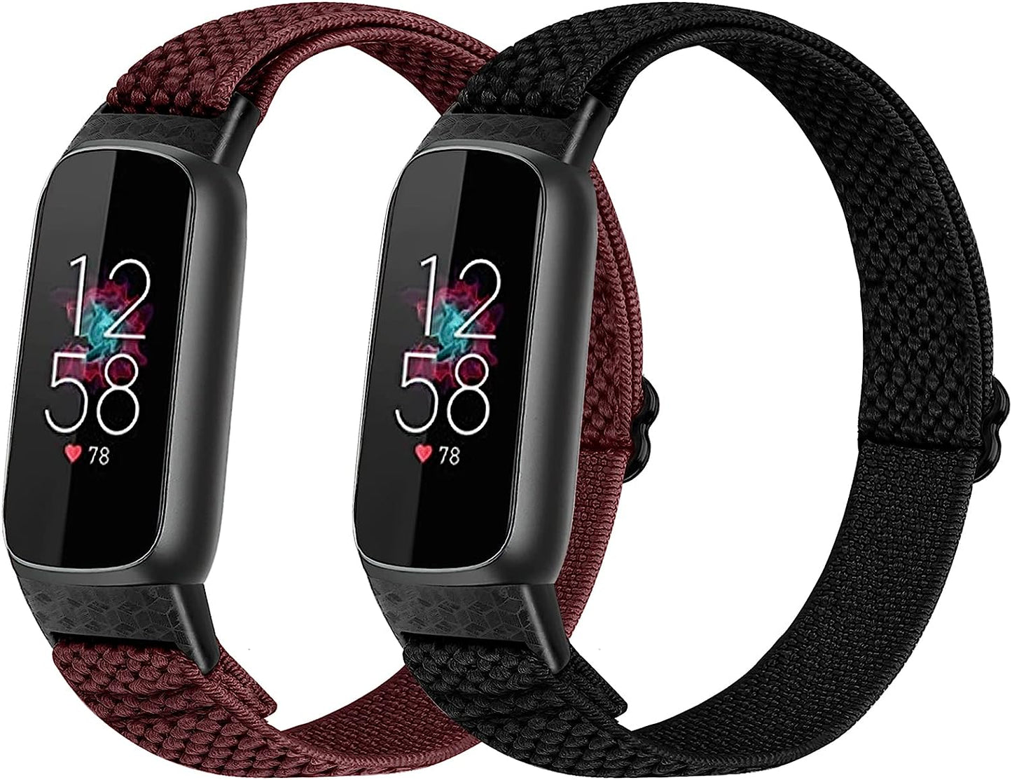 XFYELE Elastic Nylon Band Compatible with Fitbit Luxe / Special Edition，Stretchable Breathable Nylon Sport Loop Replacement Strap for Fitbit Luxe for Men Women  XFYELE Black-WineRed  