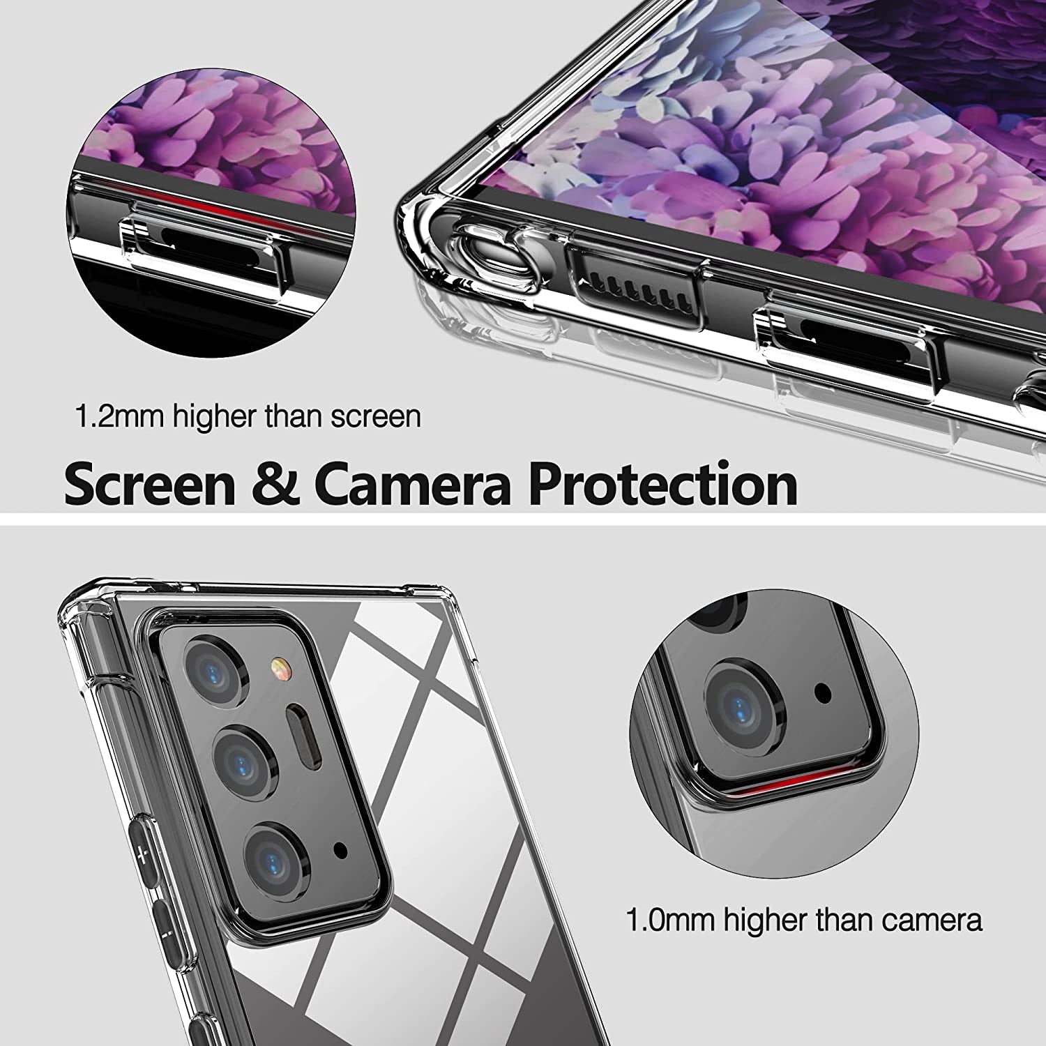 KIOMY Crystal Clear Case for Samsung Galaxy Note 20 Ultra 5G Hybrid Design Hard PC Back Cover with Flexible TPU Raised Frame Shockproof Bumper Corners Protective Slim Fit anti Yellow Transparent Shell  KIOMY   