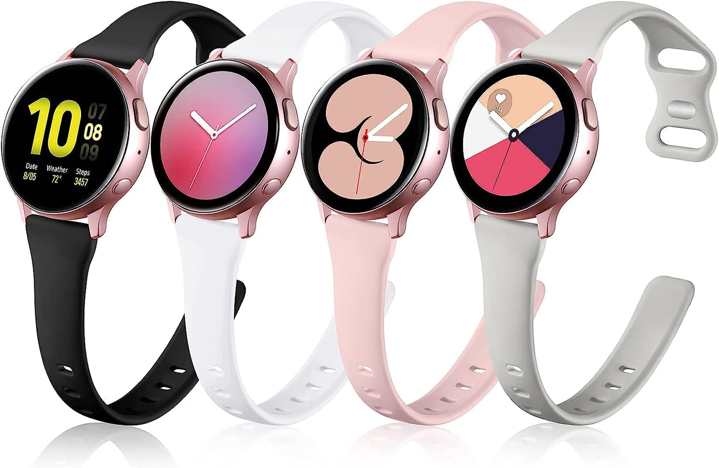 GEAK Compatible for Samsung Galaxy Watch 4 Band 40Mm/Classic,Galaxy Watch 5 Bands/Watch 5 Pro/Samsung Active 2 Watch Bands,20Mm Soft Slim Silicone Replacement Bands for Samsung Watch 4 Bands Women Men  GEAK Black/White/Gray/Sand Pink Large 