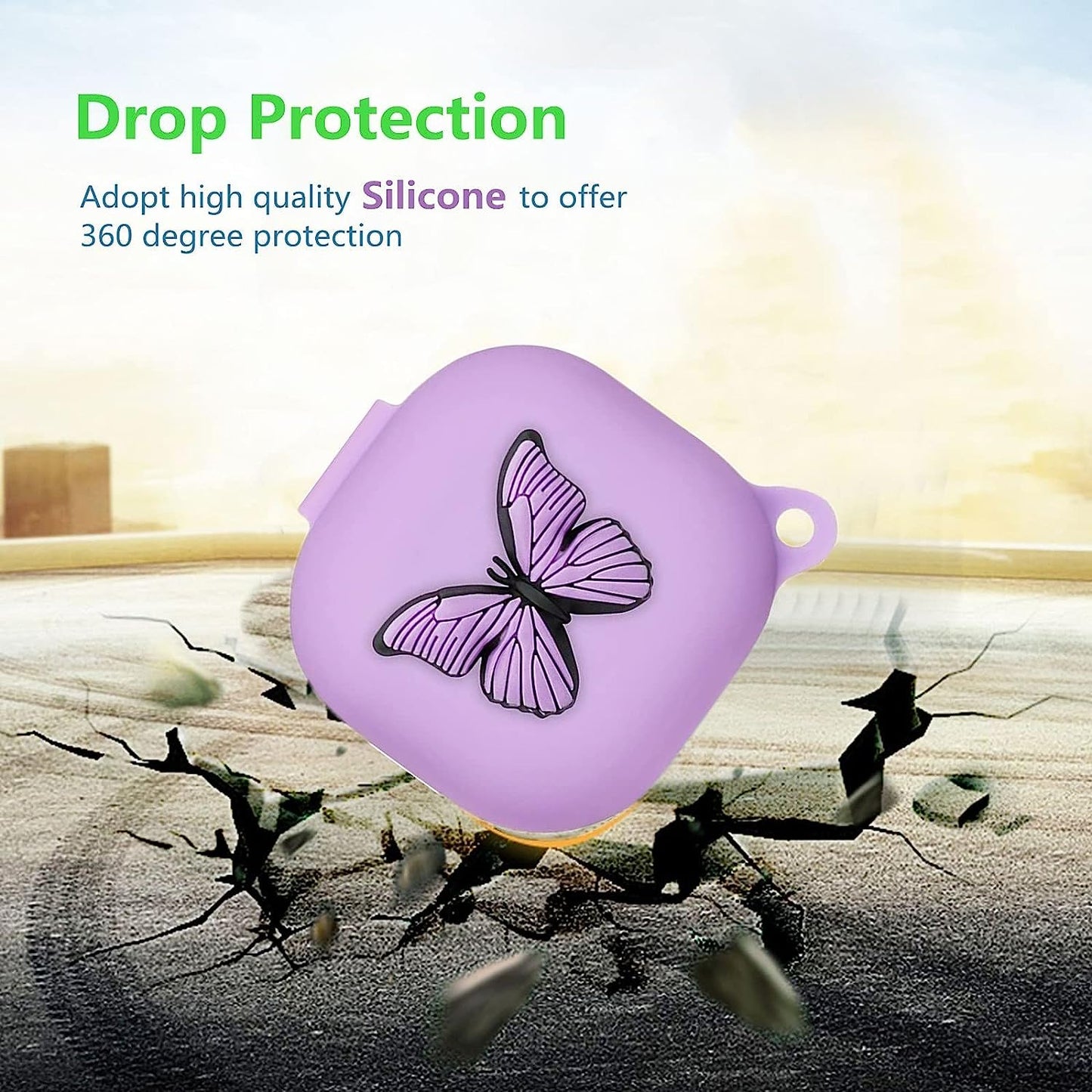 Silicone Case Compatible with Samsung Galaxy Buds 2 Case (2021) / Galaxy Buds Pro Case (2021) / Galaxy Buds Live Case (2020) with Butterfly Keychain Kit Case Gift for Women Girl Kids Teens (Purple)  XBAbikhonsr-02   