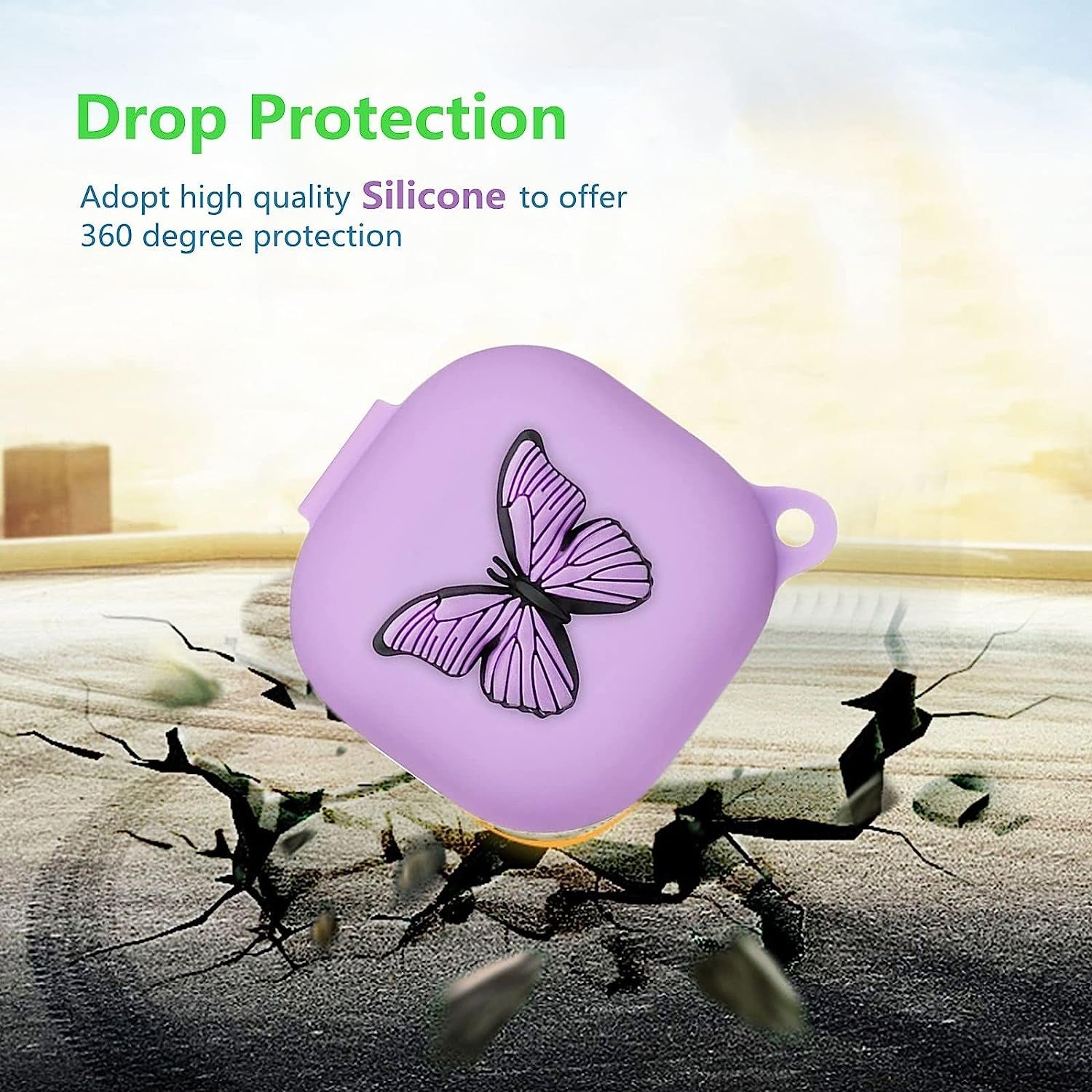 Silicone Case Compatible with Samsung Galaxy Buds 2 Case (2021) / Galaxy Buds Pro Case (2021) / Galaxy Buds Live Case (2020) with Butterfly Keychain Kit Case Gift for Women Girl Kids Teens (Purple)  XBAbikhonsr-02   
