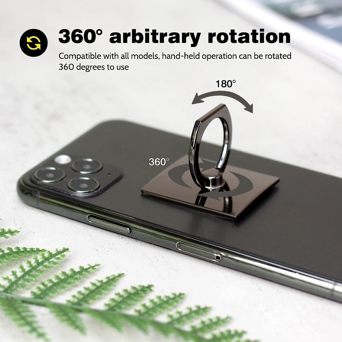 [2 Pack] Square Sparkling Cell Phone Ring Holder Stand,360 Degree Rotation and 180 Degreeadjustable Finger Ring Kickstand with Polished Metal Phone Grip (Black)  Wansurs   