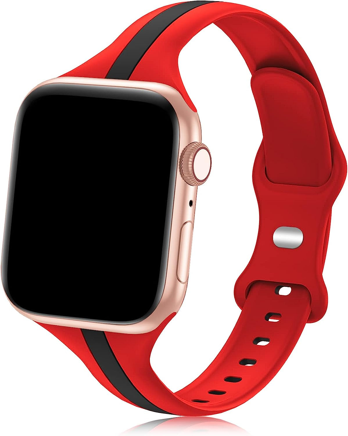 Iwabcertoo Designer Sport Bands Compatible with Apple Watch Band 38Mm 40Mm 41Mm 42Mm 44Mm 45Mm Women, Slim Soft Silicone Strap Replacement Wristbands Compatible for Iwatch Series 8/7/6/5/4/3/2/1/SE  iWabcertoo Red Black 38mm/40mm/41mm 