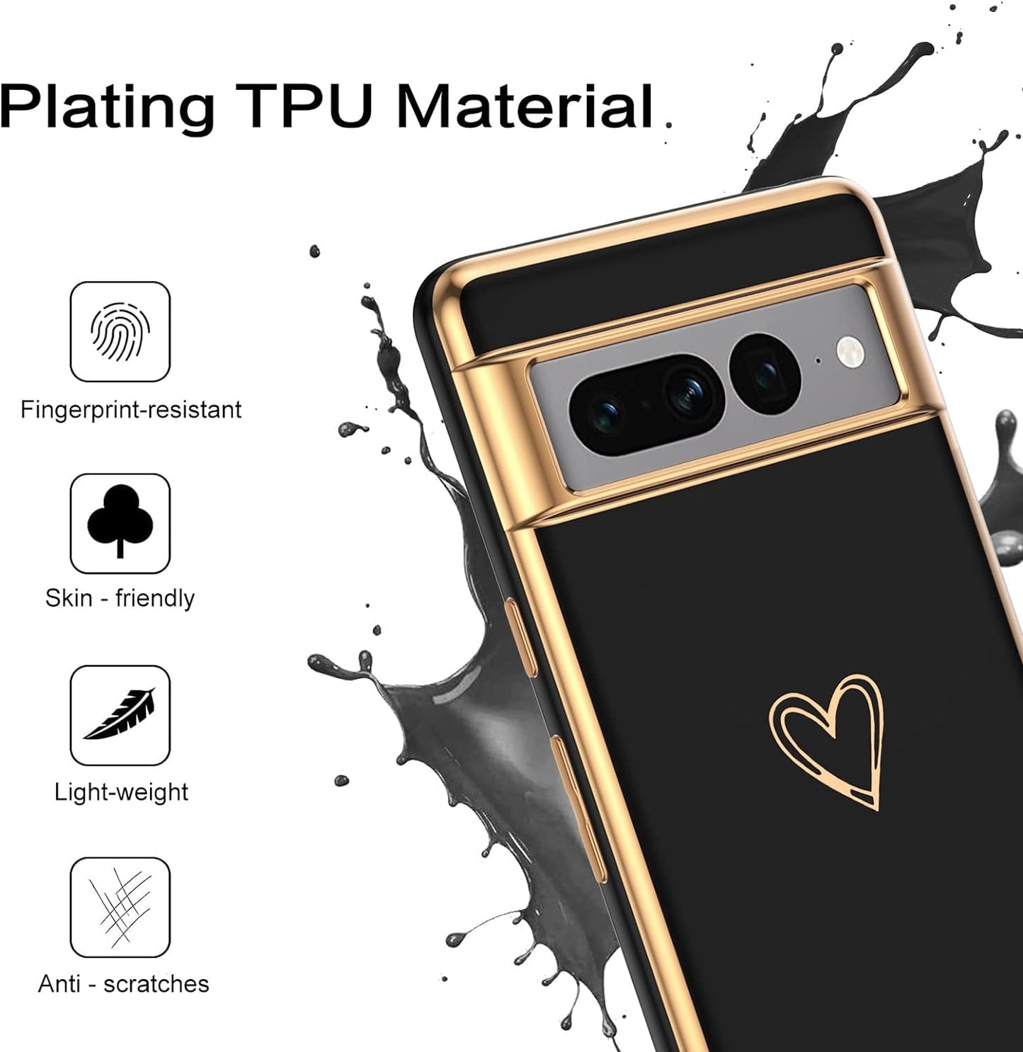 BENTOBEN Google Pixel 7 Pro Case, Google Pixel 7 Pro Phone Case Electroplating Heart Camera Protection Protective Slim Flexible Non-Slip Bumper Shockproof Google Pixel 7 Pro Case 6.7 Inch, Black  BENTOBEN   