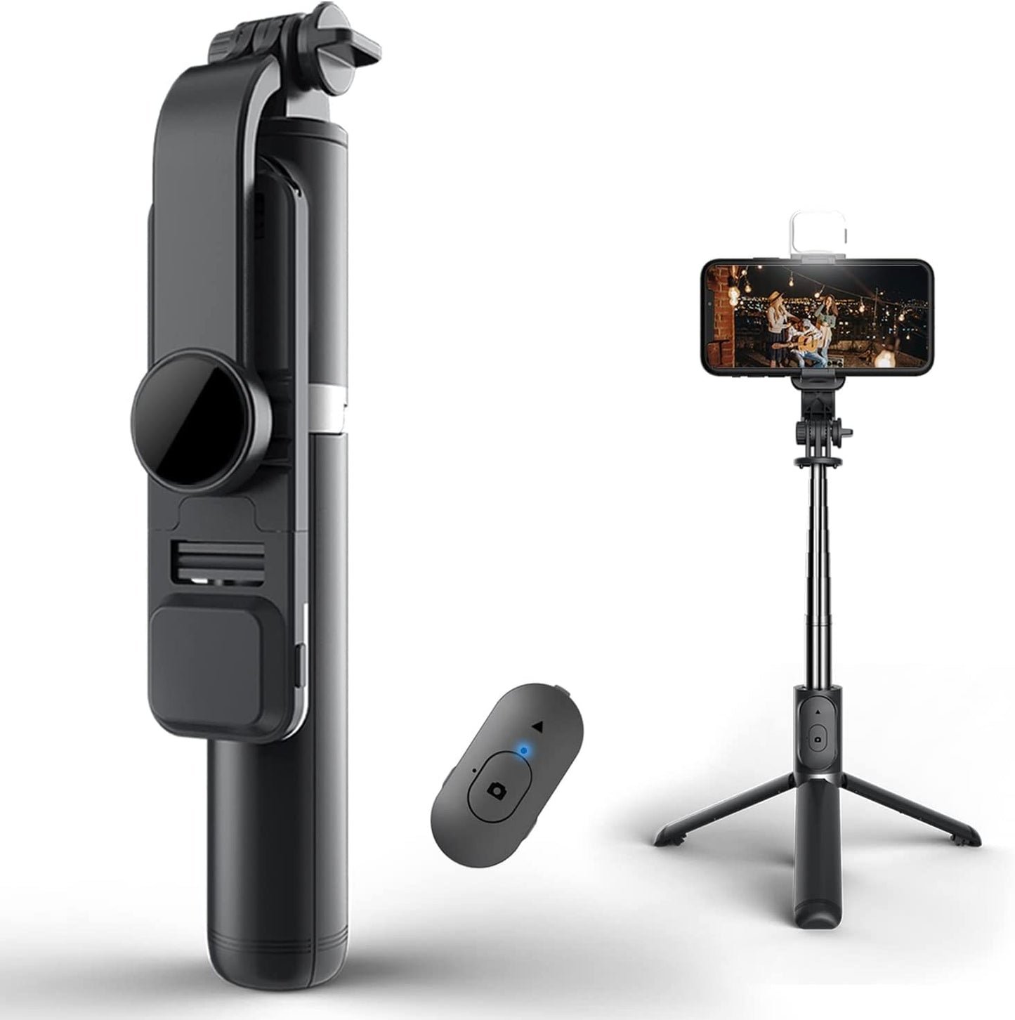 Enkarl Selfie Stick Tripod with Light, All in One Cell Phone Tripod, Cellphone Tripod with Wireless Remote and Phone Holder, Portable, Lightweight,Compatible with All Phones(Black)  Enkarl   