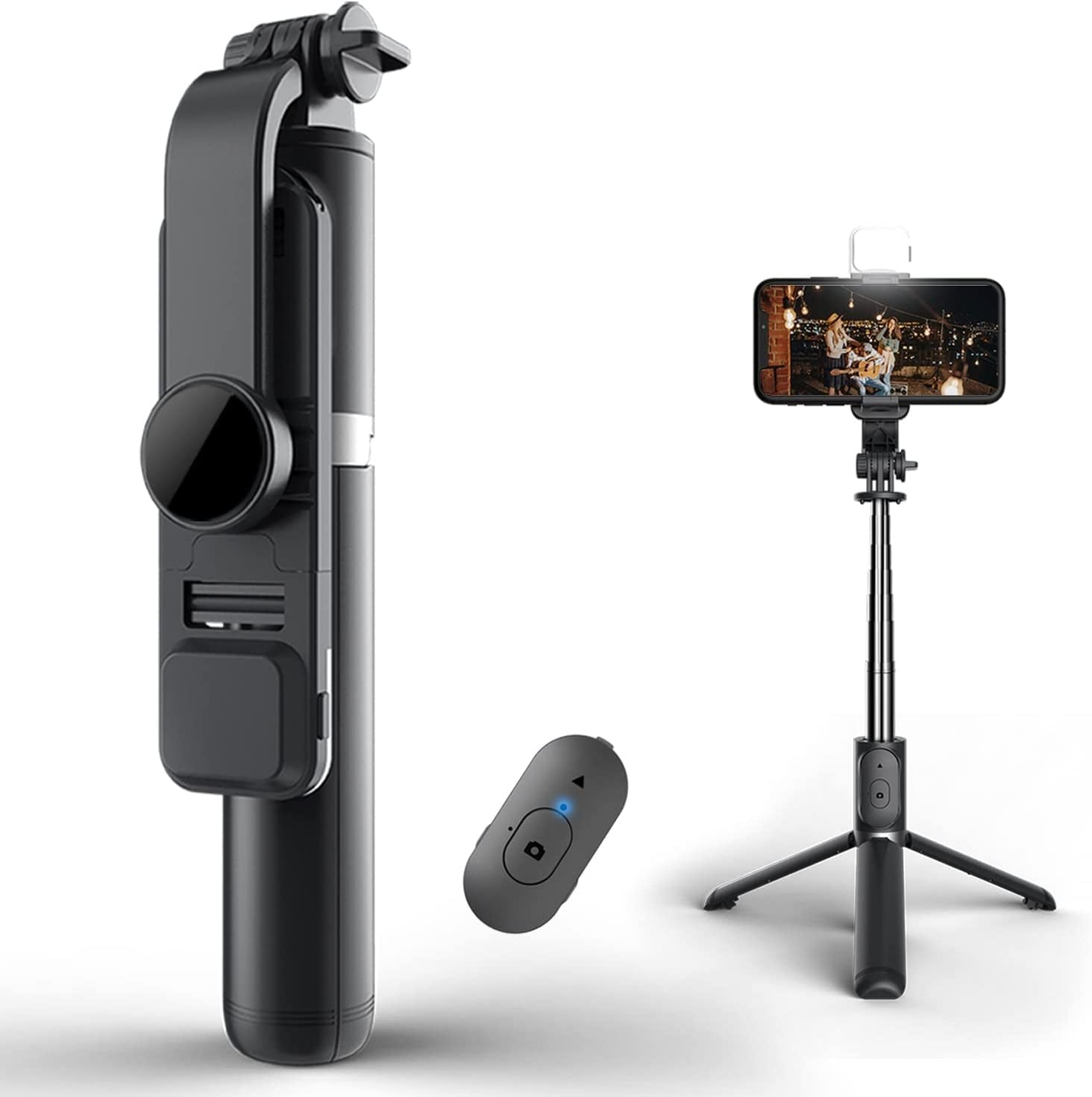 Enkarl Selfie Stick Tripod with Light, All in One Cell Phone Tripod, Cellphone Tripod with Wireless Remote and Phone Holder, Portable, Lightweight,Compatible with All Phones(Black)  Enkarl   