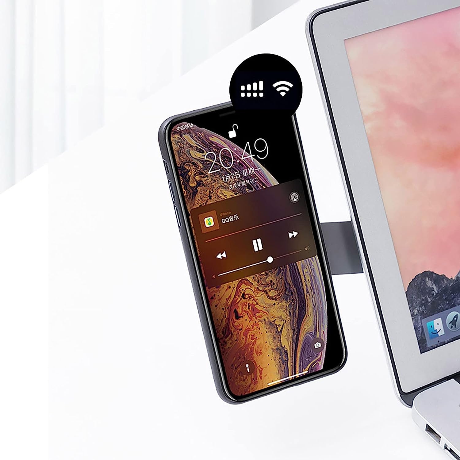 Tomsi 1PC Magnetics Phone Holder, Laptop Desktop Monitor Side Extension Phone Holder, Slim Portable Foldable Computer Expansion Bracket Compatible with Any Phone (A, One Size)  Tomsi   