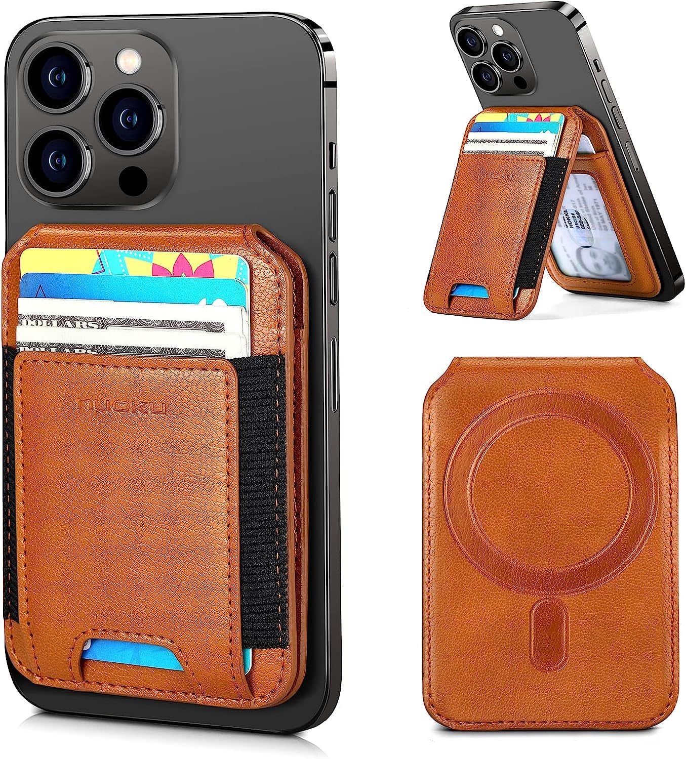 Nuoku Designed for Magsafe Wallet, Leather Magnetic Card Holder for Iphone 14 Pro Max/14 Pro/14 Plus/14 and 13/12 Series, NOT Compatible with 13/12 Mini  nuoku Brown  