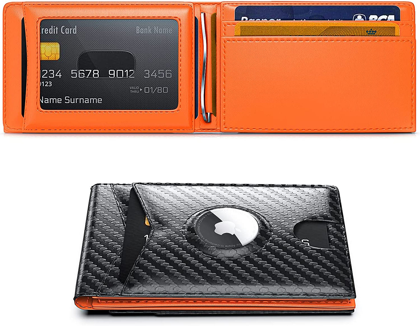 GIPUSSON Slim Leather Wallet for Men Airtag Hidden,Large Bifold Mens Wallet RFID Blocking with ID Windows,Credit Card Holder for Men Wallet  GIPUSSON 8002-A-Black-Orange-2  