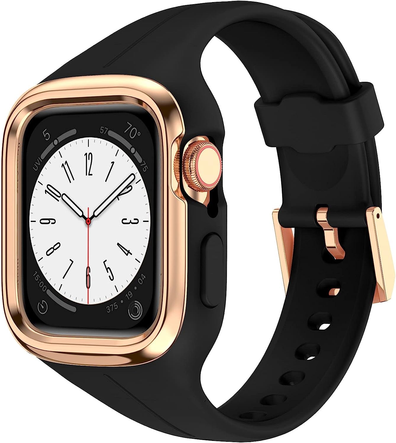 OUHENG Compatible with Apple Watch Band 41Mm 40Mm 38Mm with Bumper Case, Women Sport Strap with Rugged Metal Edge Bumper and Silicone Cover for Iwatch Series 8 7 6 SE 5 4 3 2 1, Starlight/Rose Gold  OUHENG Black/Rose Gold 41mm/40mm/38mm 