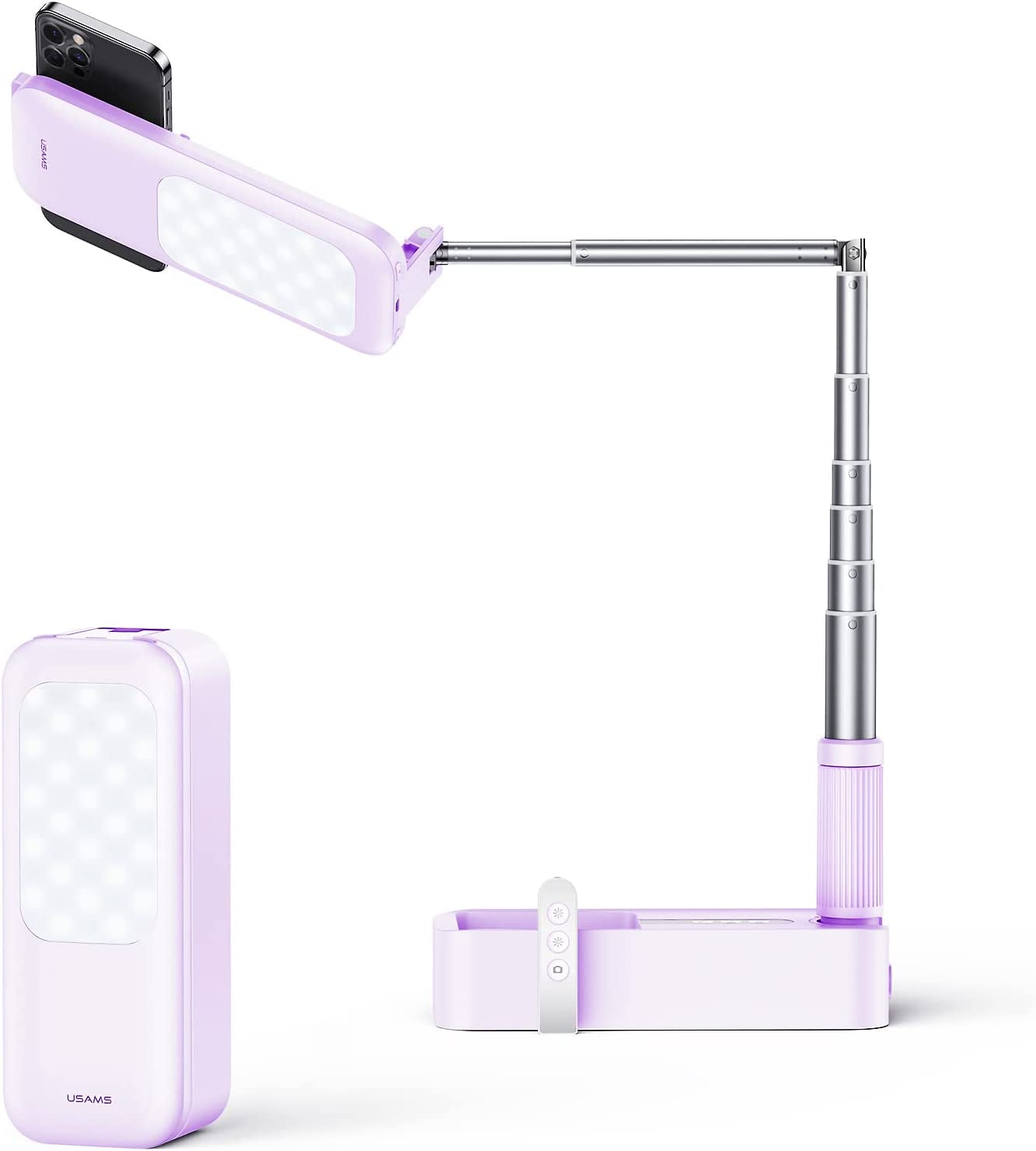 Selfie Ring Light Portable Mini LED Desk Ringlight 3200-5500K with 1000Mah Battery for Live Stream Make up Youtube Tiktok Dimmable LED Camera Ring Light for Iphone & Android Phone  YOUSAMS Purple  