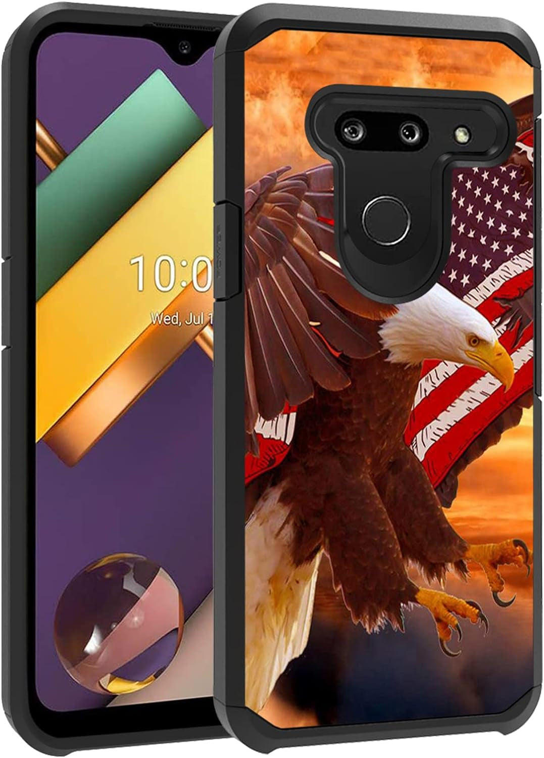 FQTBCEARI Case for LG G8 Thinq/Lg G8S Thinq/Lg G8, 2 in 1 Hybrid Hard PC & Soft Silicone Heavy Duty Dual Layer Shockproof Full-Body Protection Case - Black Dog Labrador  chatham American Usa Flag Bald Eagle  