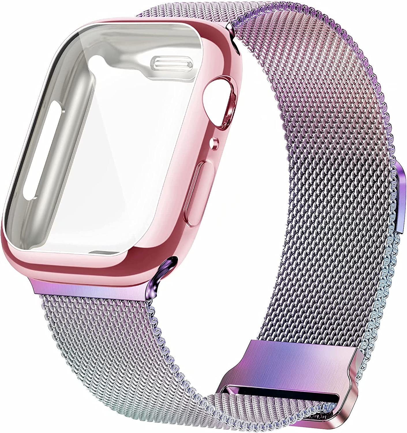 Geoumy Metal Magnetic Bands Compatible for Apple Watch Band 45Mm with Case, Stainless Steel Milanese Mesh Loop Replacement Strap Compatible with Iwatch Series 8/7/6/5/4/3/2/1 SE Women Men,Starlight  Geoumy Colorful 44 mm 
