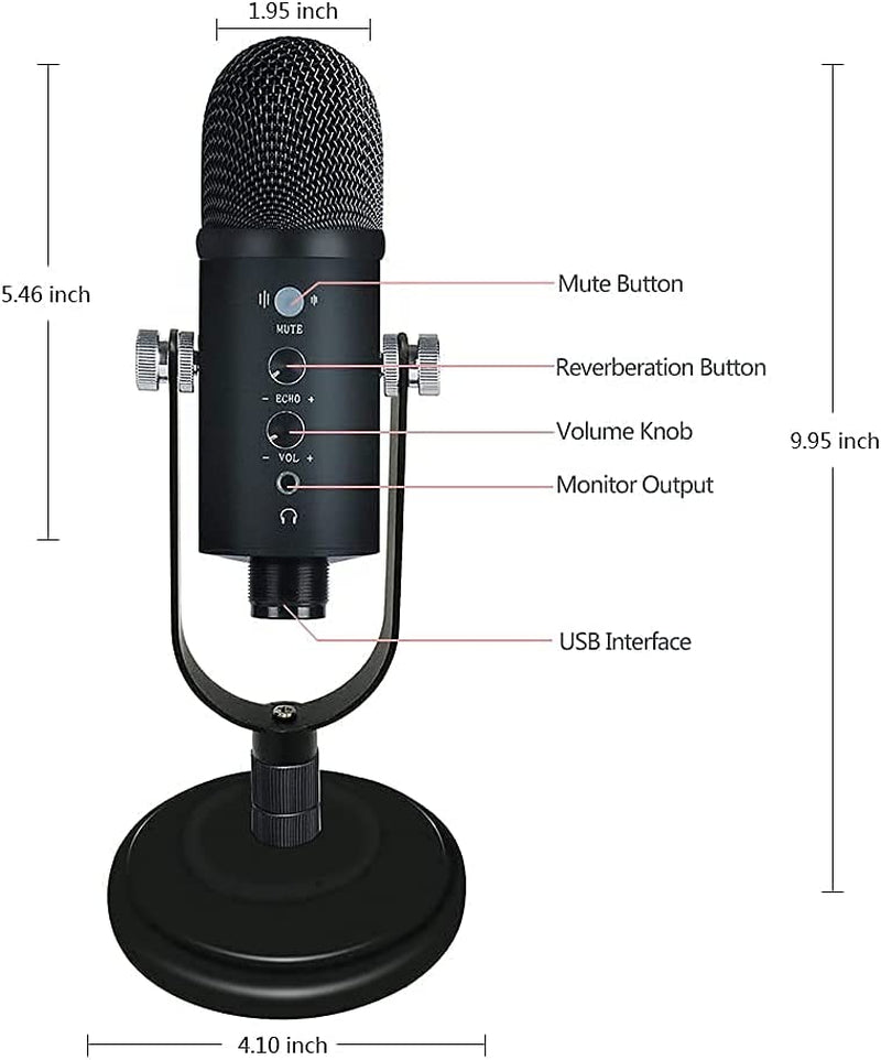 USB Microphone, Condenser Computer Microphone for Streaming, Gaming, Youtube Recording, Plug and Play,Headphone Output and Volume Control,Quick Mute Button,Compatible with Laptop, Phone (Black)  wolfun   