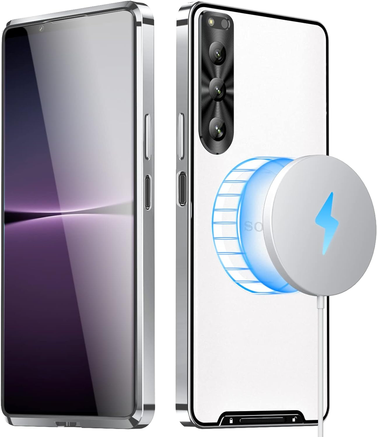 Tffozssi Case for Sony Xperia 5 IV, Compatible with Magsafe Magnetic Adsorption Metal Bumper Back Translucent Matte PC Cover for Sony Xperia 5 Iv,Silver  Tffozssi   