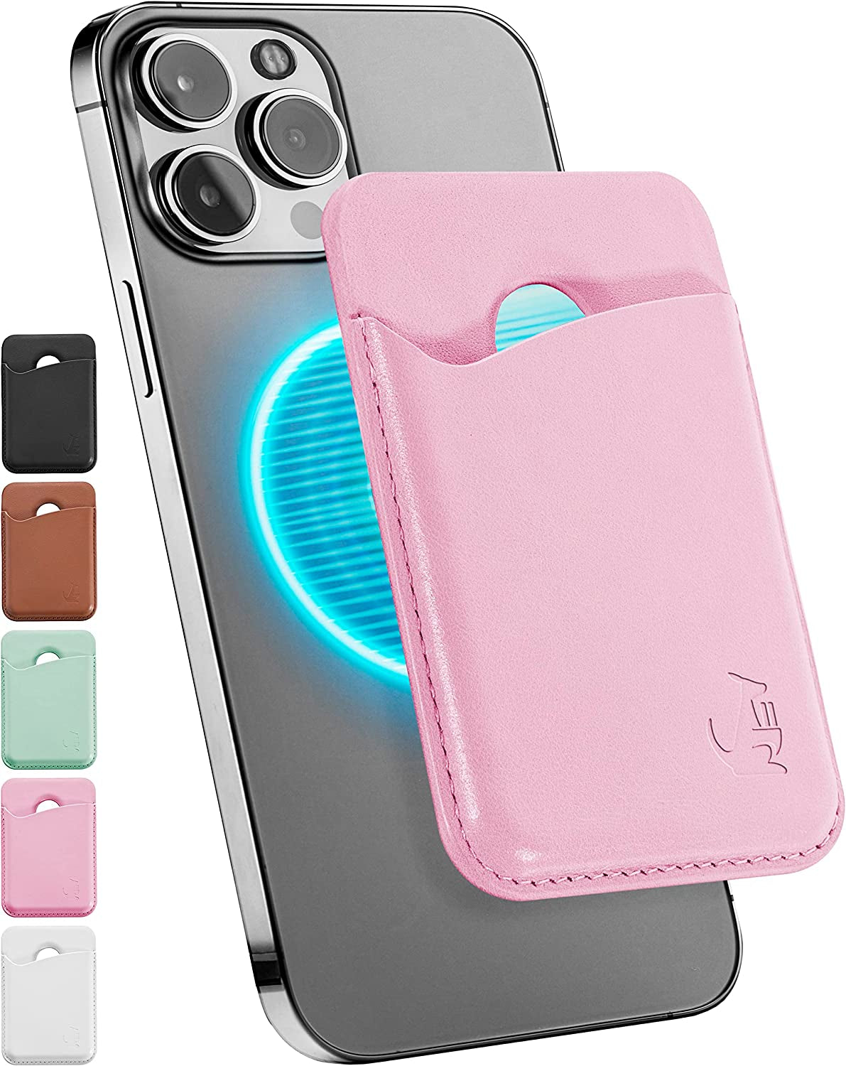 Genuine Leather Magsafe Compatible Wallet - Wallet for Apple Iphone 12 and Newer or Magsafe Ready Case - Iphone Wallet with Strong Magnet for Credit Card - Easy to Attach & Extra Slim (White)  Wallaroo, Inc Lavender Pink  
