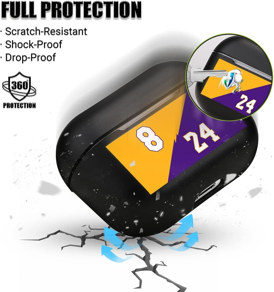 Jusy 8&24 Basketball Jersey Case for Airpods Pro Case with Keychain Clip Accessories, Silicone Skin Protective Cover for Airpods Pro Charging Case MB Spirit Inheritance for Fans  Jusy   