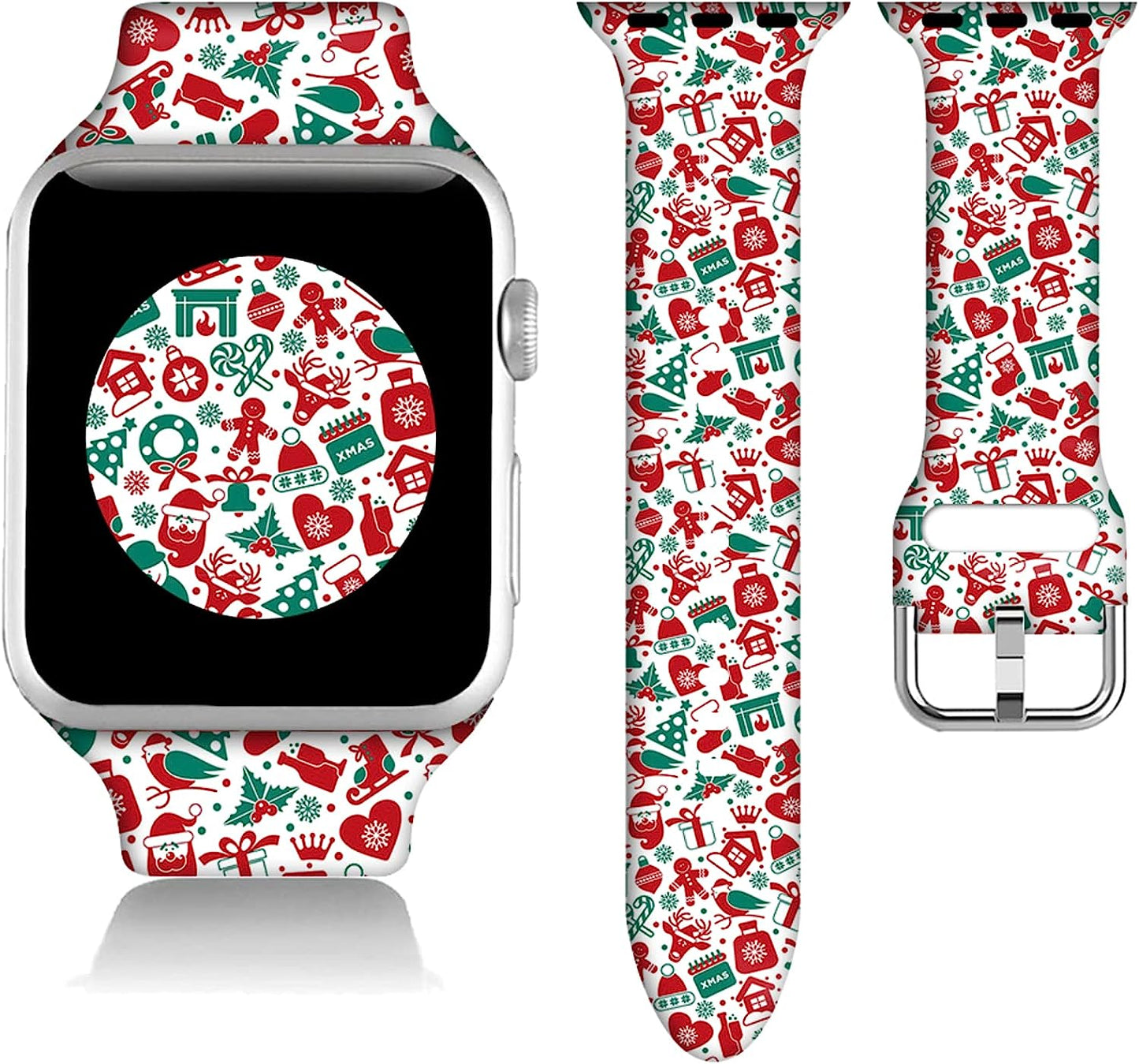 Christmas Gifts Decorations Wristband Straps for Apple Watch Band 38Mm/40Mm/41Mm/42Mm/44Mm/45Mm Soft Silicone Happy New Year Watch Band Strap for Apple Smart Watch Series 7 6 5 4 3 2 1 SE.  DGDGDG Christmas Decorations Xmas Gifts 38mm/40mm/41mm 
