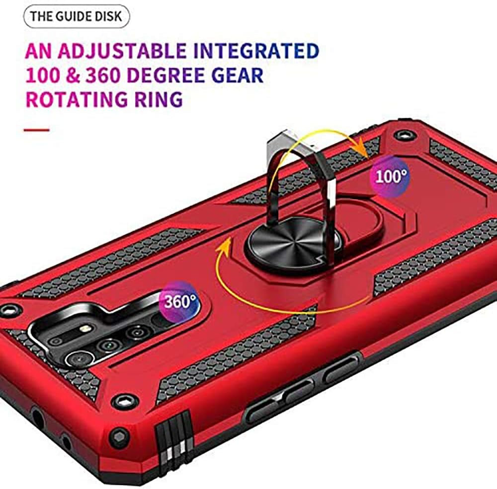 Duolide for Xiaomi Redmi 9 6.53" Case with Tempered Glass Screen Protector,Hybrid Heavy Duty Dual Layer Anti-Scratch Shockproof Defender Kickstand Case Cover, Red  DuoLide   