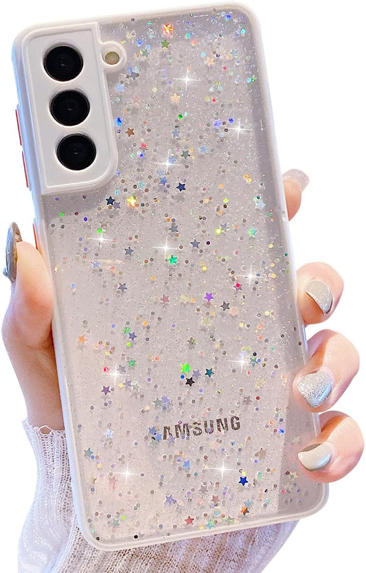 HJWKJUS Compatible with Samsung Galaxy S22 Case for Women Girls,Soft Slim Fit Full-Around Protective Cute Clear Sparkly Bling Star Phone Case Glitter Cover for Samsung Galaxy S22-White  JWKJ   