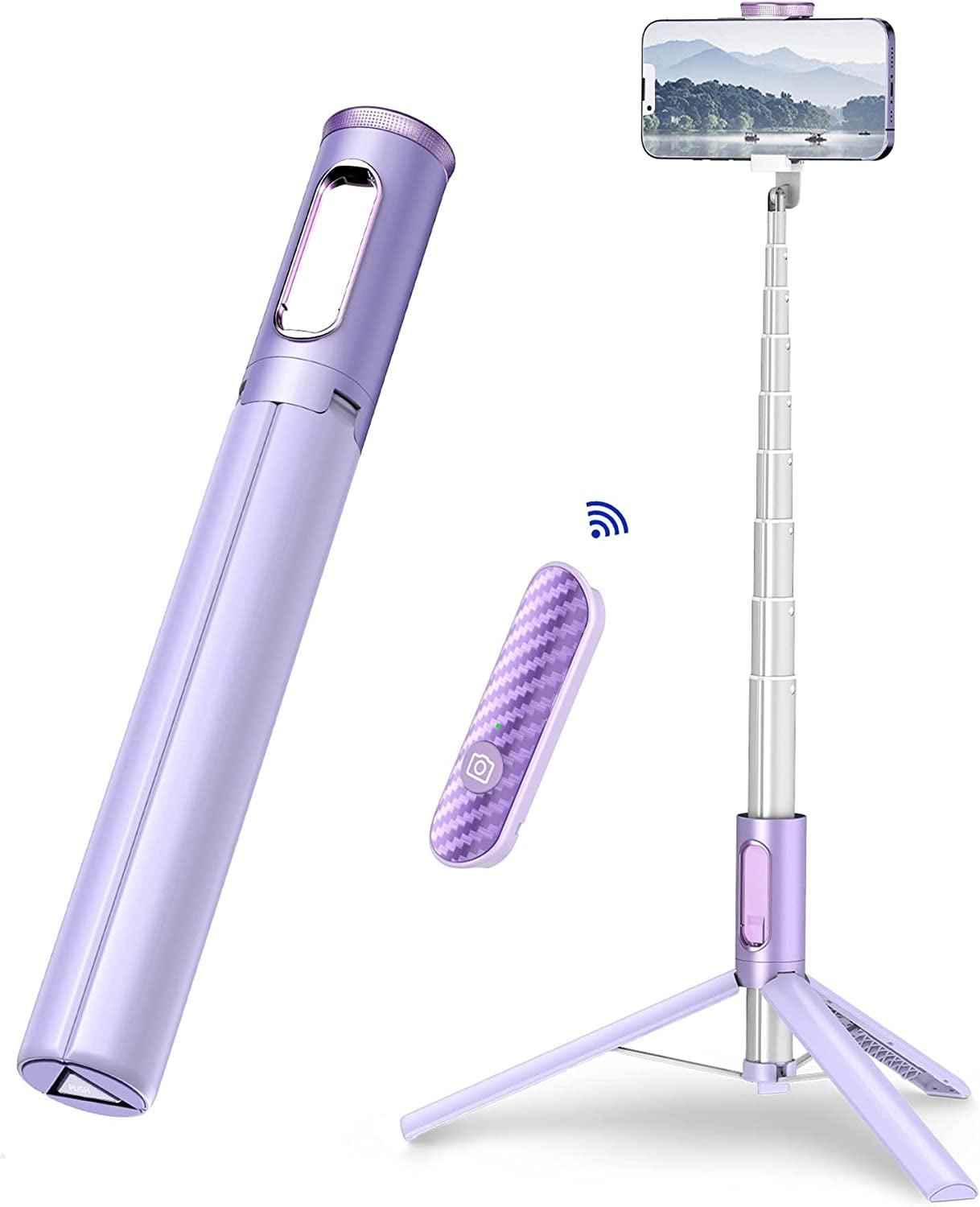 TONEOF 60" Cell Phone Selfie Stick Tripod,Smartphone Tripod Stand All-In-1 with Integrated Wireless Remote,Portable,Lightweight,Extendable Phone Tripod for 4''-7'' Iphone and Android (Black)  TONEOF Purple Silver  