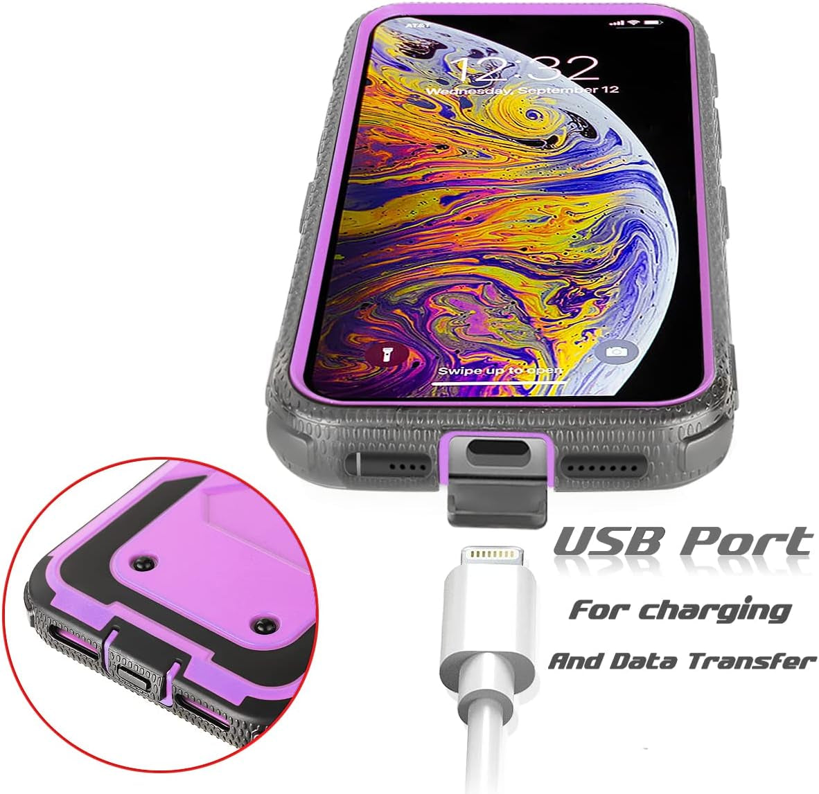 Asuwish Phone Case for LG G7 Thinq Cover Hybrid Shockproof Proof Full Body Protective Heavy Duty Cell Accessories LGG7 One G 7 plus LG7 Fit Lg7Thinq 7G Thin Q G7+ G7Thinq Lgg7Thinq Women Men Purple  Asuwish   