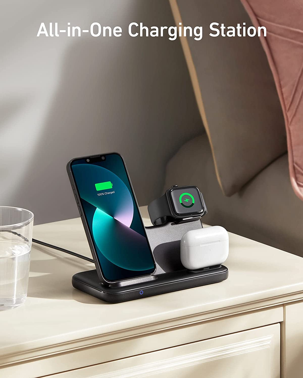 Anker 544 Wireless Charger (4-In-1 Stand) with 60W Quick Charge DC Adapter and 5 Ft Cable for Iphone 14/14 Pro/14 Pro Max/13/13 Pro Max, Mfi Certified for Apple Watch SE/7/6/5/4/3/2/1, Airpods  Anker   