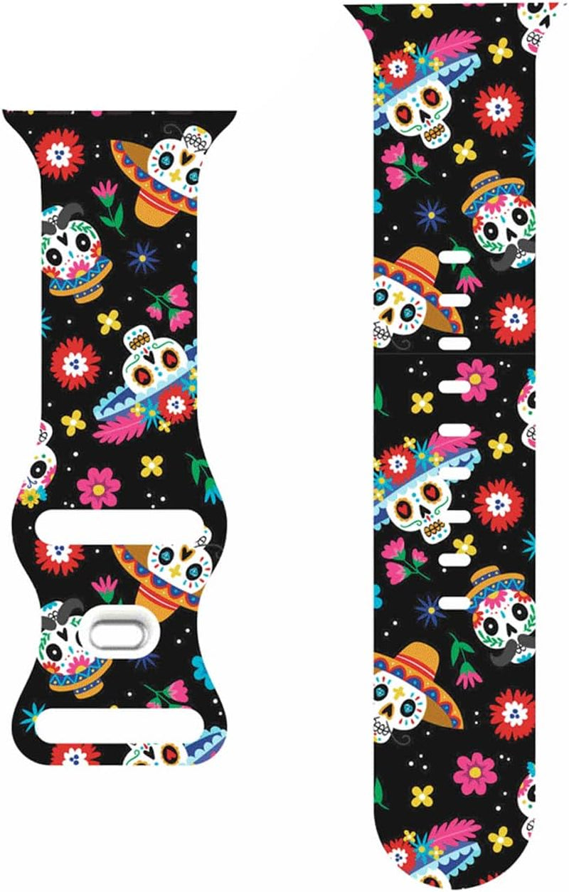 HYHMXB Chic Breathable Character Halloween Bands Compatible with Apple Watch 42Mm 44Mm 45Mm M/L, Grade Soft Silicone Sports Wristband Strap for Iwatch SE & Series 8 7 6 5 4 3 2 (Happy Skull)  HYHMXB   