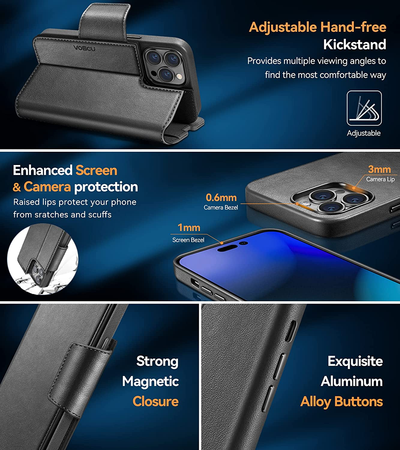 Voscu Detachable Wallet Case for Iphone 14 Pro Max 6.7'' Compatible with Magsafe, Support Wireless Charger, Vegan Leather Flip Folio Magnetic Phone Case with Card Holders [RFID Blocking]-Black  voscu   