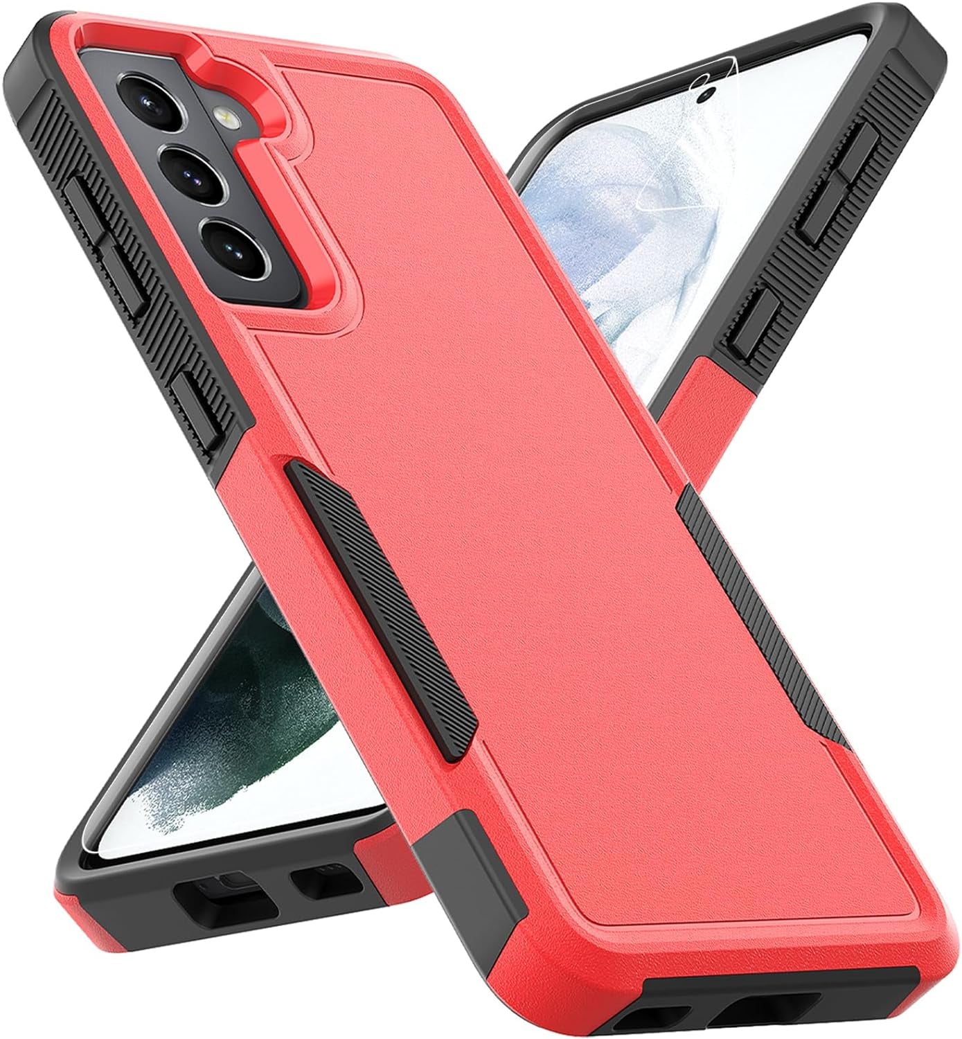 For Samsung Galaxy S21 Case: Dual Layer Protective Heavy Duty Cell Phone Cover Shockproof Rugged with Screen Protector - Military Protection Bumper Tough - Samsung Galaxy S21 5G 2021, 6.2 Inch, Black  Jinxian Co., Ltd. Red (Pc) + Black (Tpu)  