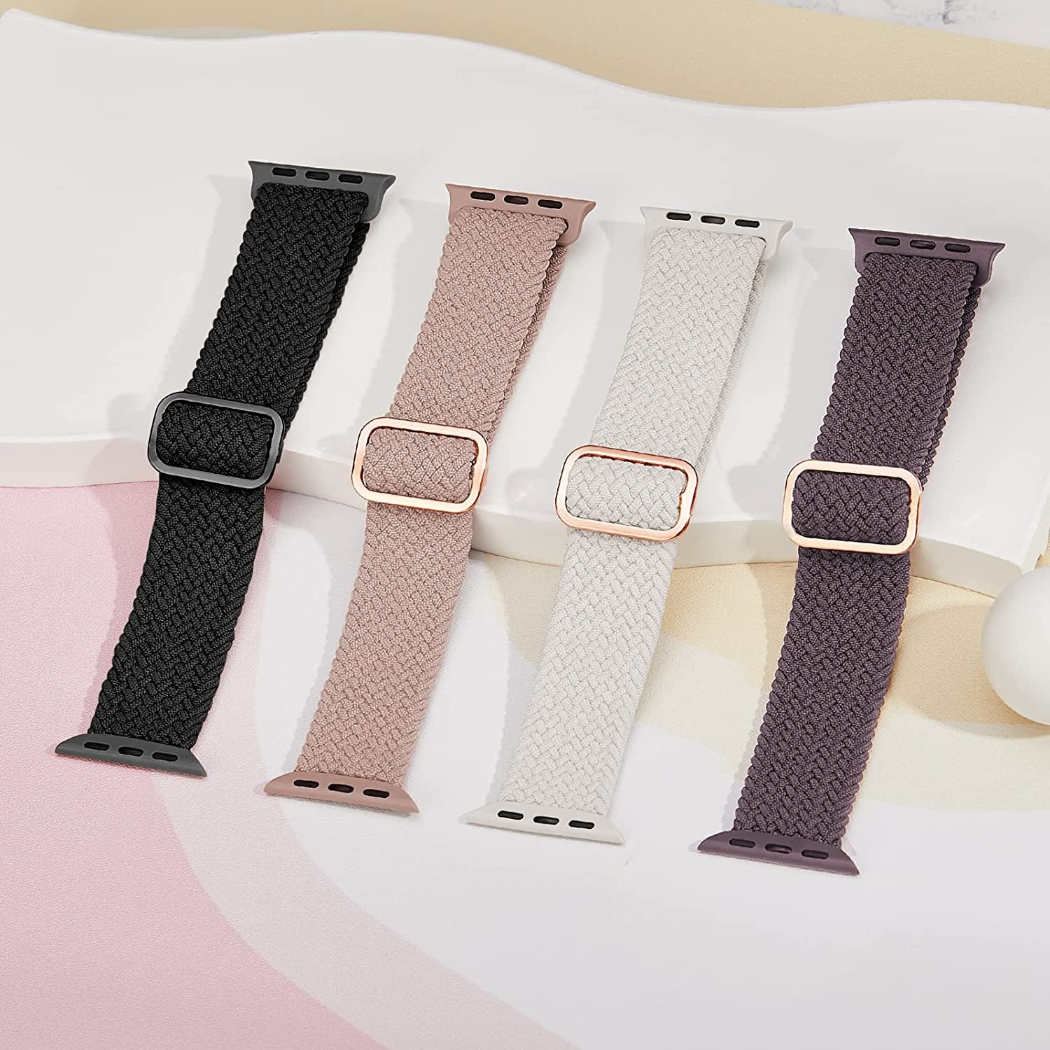 Braided Stretchy Solo Loop Compatible for Apple Watch Band 38Mm 40Mm 41Mm 42Mm 44Mm 45Mm 49Mm for Women Men, Nylon Elastic Straps Wristbands for Iwatch Series 8 7 6 SE 5 4 3 2 1 Ultra, 4Packs  Suitisbest   