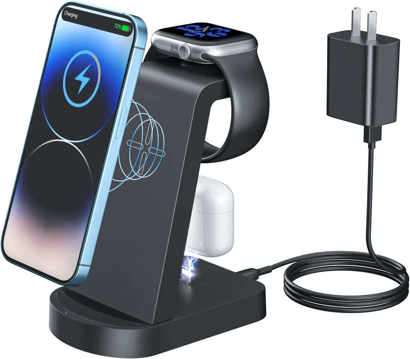 Wireless Charging Station - 3 in 1 Wireless Charger for Iphone 14/13 Pro/13/12/11 Pro Max/X/Xs/8/8 Plus,Wireless Charging Stand Dock for Apple Watch Series Airpods 3/2/1/Pro(With Adapter)  INNISTO   