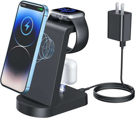 Wireless Charging Station - 3 in 1 Wireless Charger for Iphone 14/13 Pro/13/12/11 Pro Max/X/Xs/8/8 Plus,Wireless Charging Stand Dock for Apple Watch Series Airpods 3/2/1/Pro(With Adapter)  INNISTO   