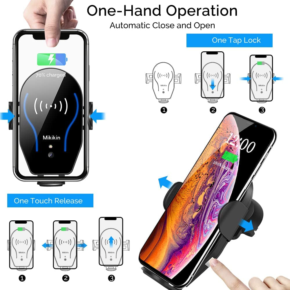 Wireless Car Charger Mount, Mikikin Auto-Clamping Qi 10W 7.5W Fast Charging Car Phone Holder Air Vent Compatible with Iphone 14 13 12 Pro Max Mini 11 XR XS X, Samsung Galaxy S23 S22 S21+ S10+ Note 20  Mikikin   