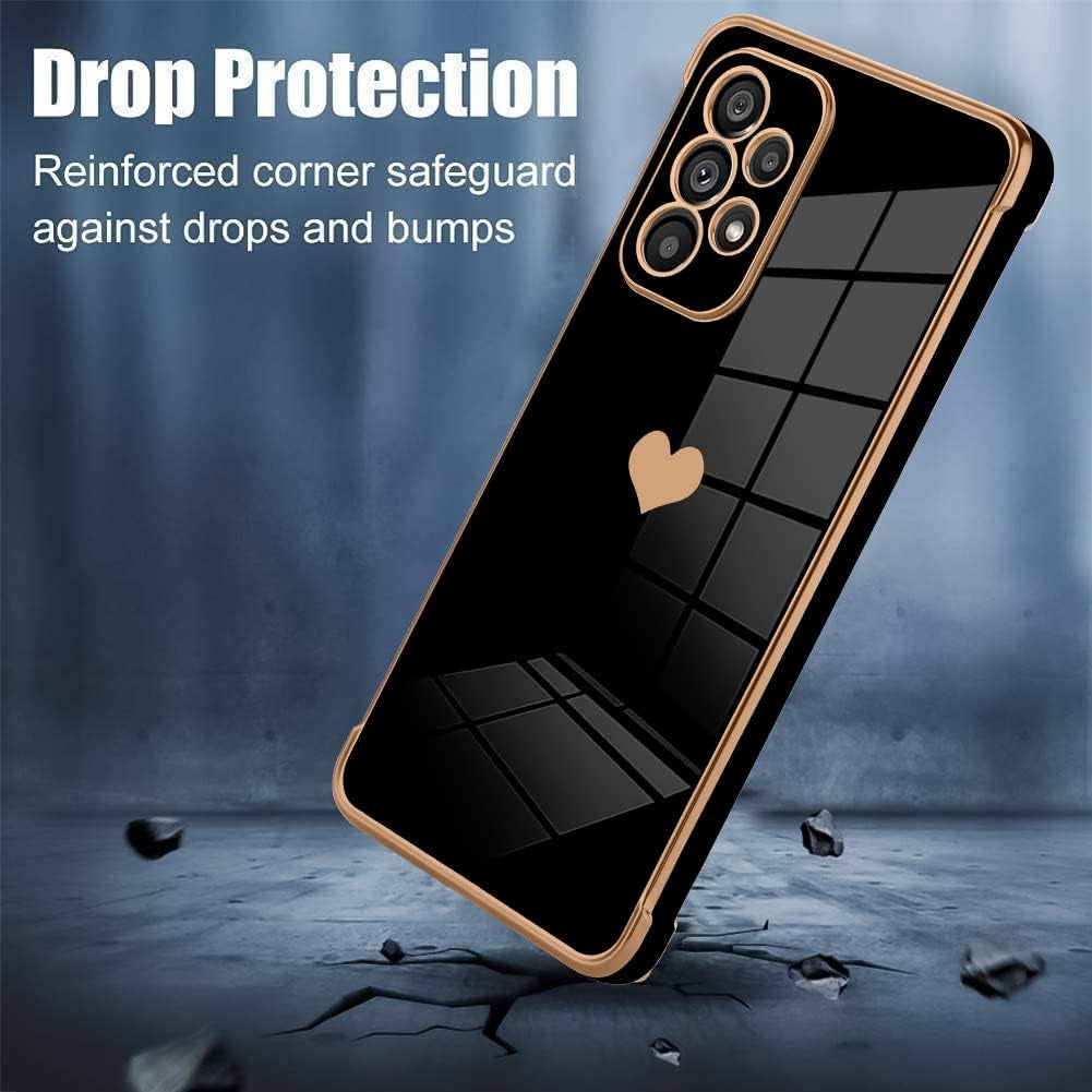 Bonoma Compatible with Samsung Galaxy A53 5G Case Love Heart Plating Electroplate Luxury Elegant Case Camera Protector Soft TPU Shockproof Protective Back Cover Galaxy A53 5G Case -Black  Bonoma   