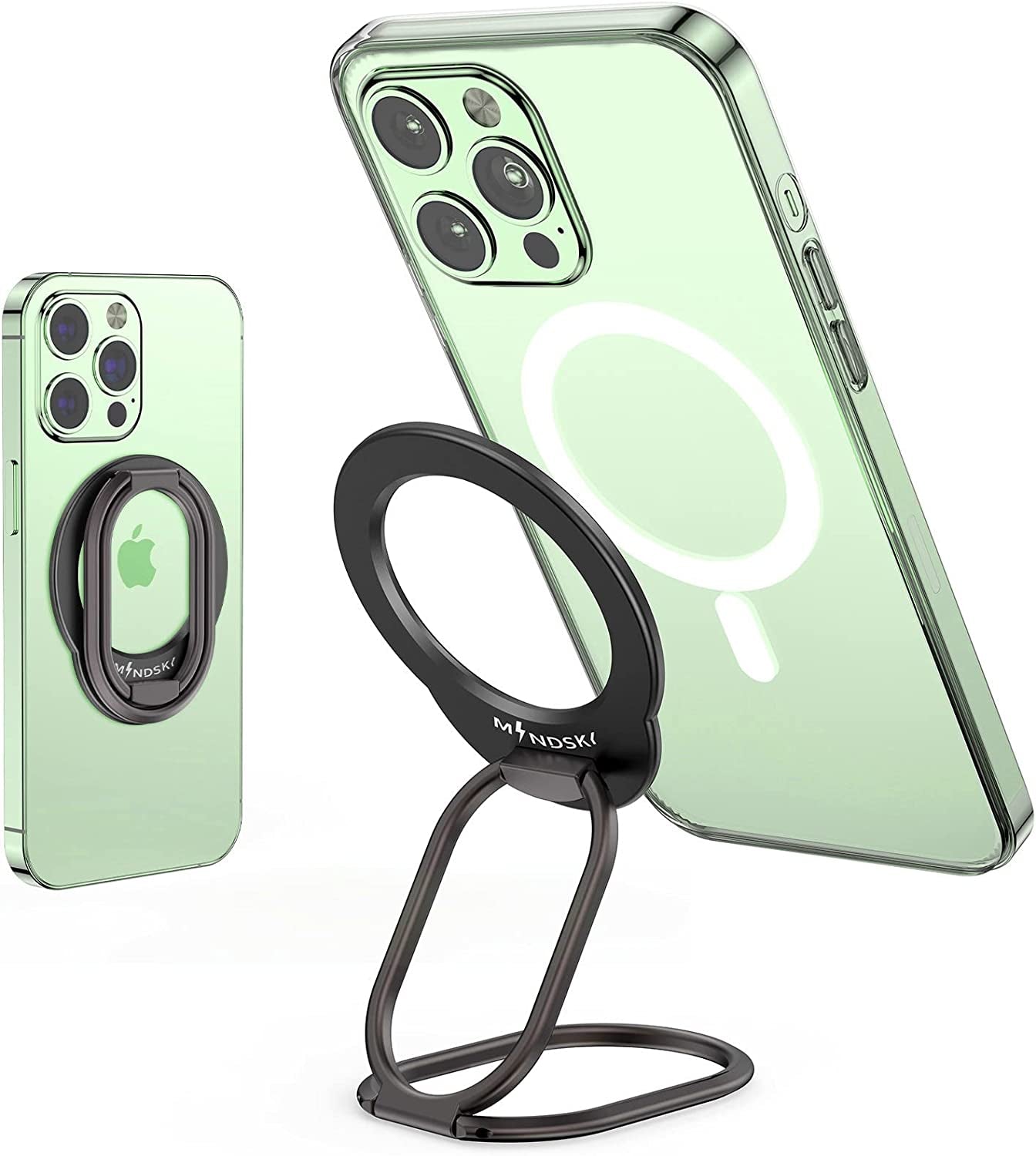 Mindsky Magnetic Phone Ring Holder for Iphone 14 13 12 Magsafe Accessories Adjustable Finger Phone Ring Grip【Removable When Wireless Charging】  Mindsky Inky Black  