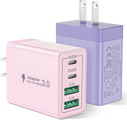 [2 Pack] USB C Charger Block, Aioneus 40W 4-Port QC+PD 3.0 Power Adapter, Fast Charging Block Type C Multiport Plug USB C Wall Charger for Iphone 14 Pro Max 13 12 11 X, Ipad, Samsung(Pink and Purple)  CHONGZHENG(HK)CO., LIMITED   